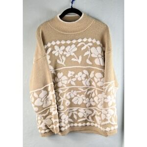 Vtg 80s 90s Carriage Court Pullover Sweater Women's M/L Soft Floral Brown Tan